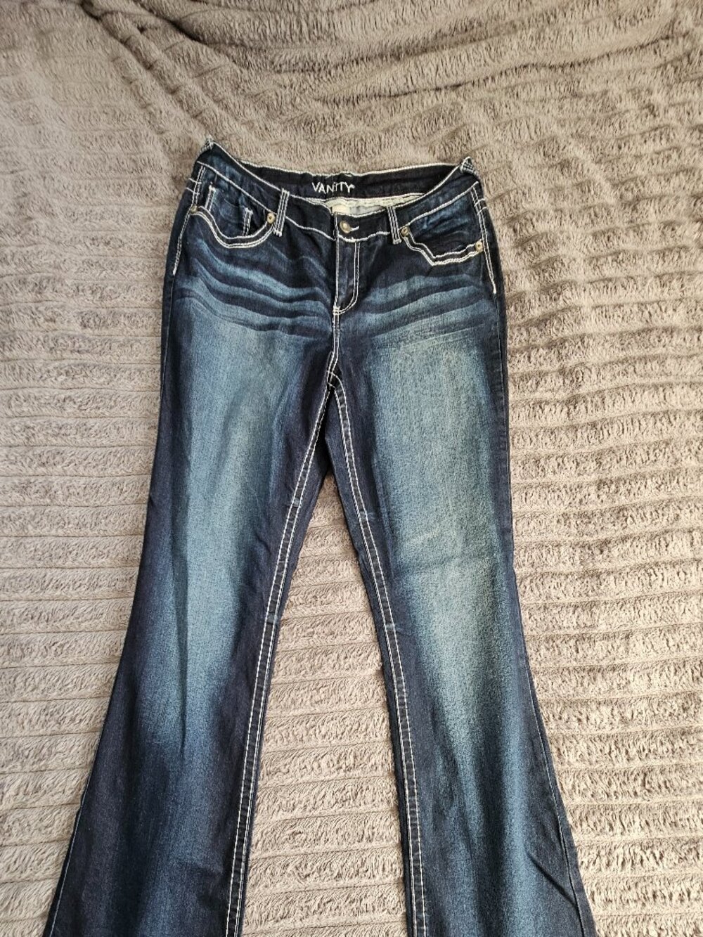 Vintage Y2K Vanity Jeans Dark Wash Bootcut 33x31 Contrast Stitching